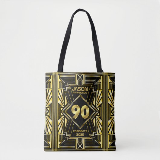 90e verjaardag Art Deco Gold Black Grote Gatsby Tote Bag (Voorkant)