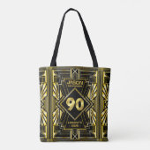 90e verjaardag Art Deco Gold Black Grote Gatsby Tote Bag (Achterkant)