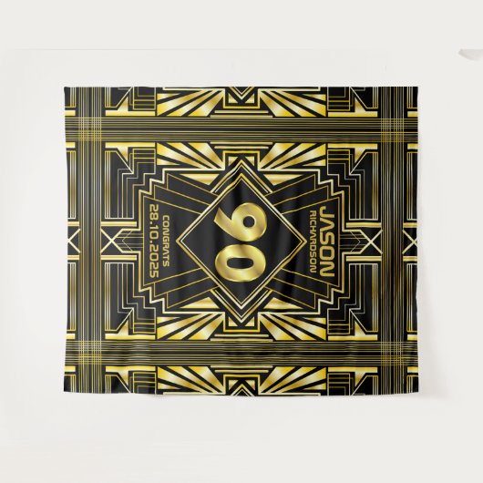 90e verjaardag Art Deco Gold Black Grote Gatsby Wandkleed (Voorkant (horizontaal))