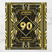 90e verjaardag Art Deco Gold Black Grote Gatsby Wijn Etiket (Enkel label)