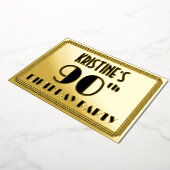 90e verjaardag — Art Deco Kijk "90" + Naam Folie Uitnodiging (Gedraaid)