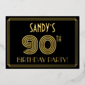 90e verjaardag — Art Deco Style "90" + Naam Folie Uitnodiging (Voorkant)