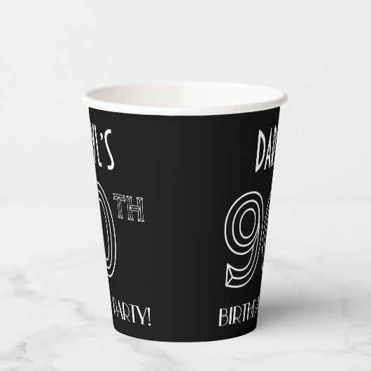 90e verjaardag: Art Deco Style + aangepaste naam Papieren Bekers (Links)