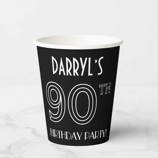 90e verjaardag: Art Deco Style + aangepaste naam Papieren Bekers (Voorkant)