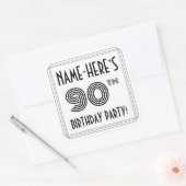 90e verjaardag: Art Deco Style + aangepaste naam Vierkante Sticker (Envelop)