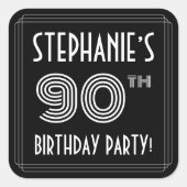 90e verjaardag: Art Deco Style en aangepaste naam Vierkante Sticker (Voorkant)
