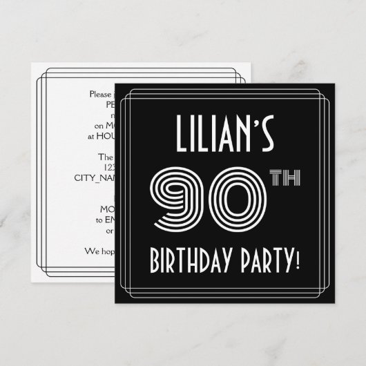 90e verjaardag: Art Deco Style met aangepaste naam Kaart (Voorkant / Achterkant)