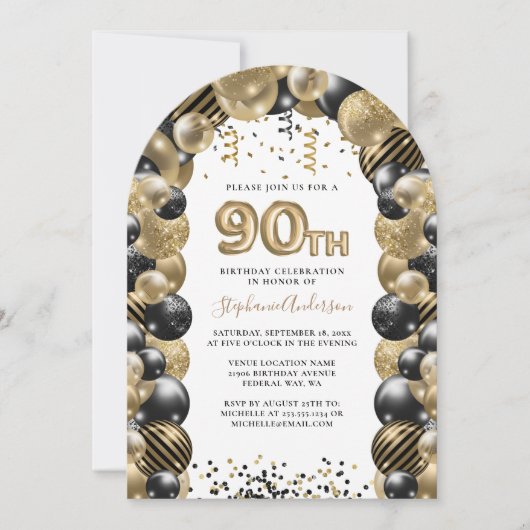 90e verjaardag ballon Gold Black Sparkle Kaart (Voorkant)