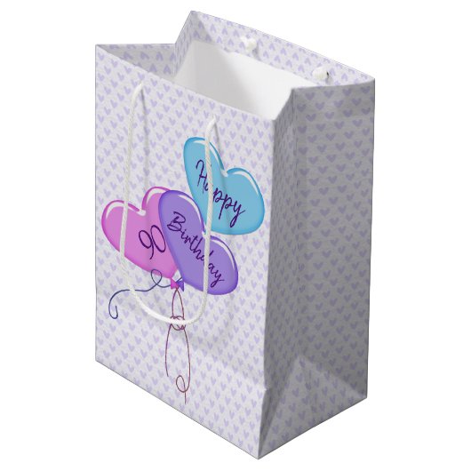 90e verjaardag Ballonnen en Harten Medium Cadeauzakje (Voorkant Gekanteld)