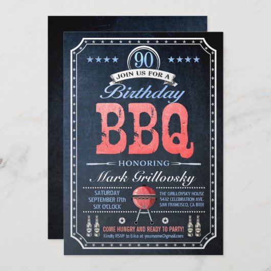 90e verjaardag BBQ Uitnodigingen | schoolbord (Voorkant / Achterkant)
