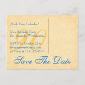 90e verjaardag Bewaar de datum Blauw en Goud Kant Aankondigingskaart (Achterkant)