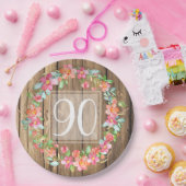 90e verjaardag, bijtende waterverf bloemen papieren bordje (Feest)