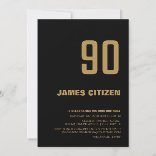 90e verjaardag Black Gold Kaart (Voorkant)