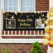 90e verjaardag Black Gold Stars Foto's gepersonali Spandoek