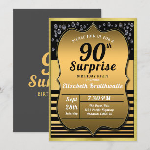 90e verjaardag Black Gold Surprise Party Kaart