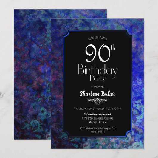 90e verjaardag Black met blauwe grens Kaart (Voorkant / Achterkant)