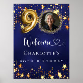 90e Verjaardag blauw goud sterren foto welkom Poster (Voorkant)
