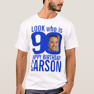90e verjaardag blauw kijkt 90 douanefoto en naam t-shirt
