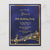 90e verjaardag blauwe goudmuzieknoten uitnodiging (Voorkant)