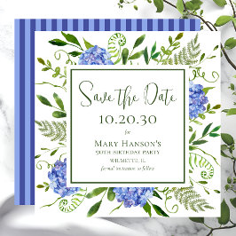 90e verjaardag Blauwe Hortensia's Save The Date