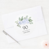 90e verjaardag Blauwe Roos Eucalyptus Ronde Sticker (Envelop)