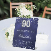 90e verjaardag blauwe zilveren sterren welkomstfee reclamebord met voetstuk