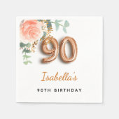 90e verjaardag bloem roos goud eucalyptusmonogram servet (Voorkant)