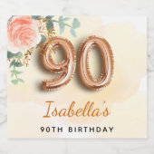 90e verjaardag bloem roos goud eucalyptusmonogram sparkling wijnetiket (Enkel label)