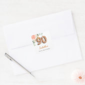90e verjaardag bloem roos goud eucalyptusmonogram vierkante sticker (Envelop)