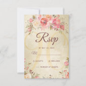 90e Verjaardag Bloemen Rozen Gouden Shimmer RSVP Kaartje (Voorkant)