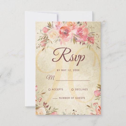 90e Verjaardag Bloemen Rozen Gouden Shimmer RSVP Kaartje (Voorkant)