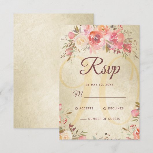 90e Verjaardag Bloemen Rozen Gouden Shimmer RSVP Kaartje (Voorkant / Achterkant)