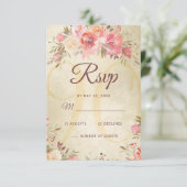 90e Verjaardag Bloemen Rozen Gouden Shimmer RSVP Kaartje (Staand voorkant)