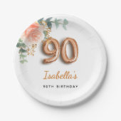 90e verjaardag bloemengoud roos eucalyptus naam papieren bordje (Voorkant)