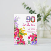 90e verjaardag Bloementuin Bewaar de datum Aankondigingskaart (Staand voorkant)