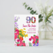 90e verjaardag bloemrijke moderne Save The Date br Aankondigingskaart (Staand voorkant)