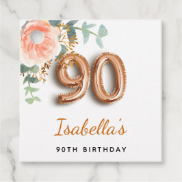 90e verjaardag bloemrozen goud eucalyptus monogram bedankjes labels