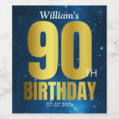 90e verjaardag Blue Gold Wijn Etiket (Enkel label)