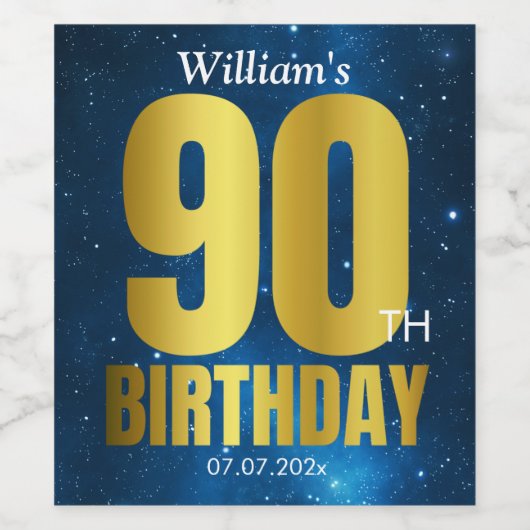 90e verjaardag Blue Gold Wijn Etiket (Enkel label)