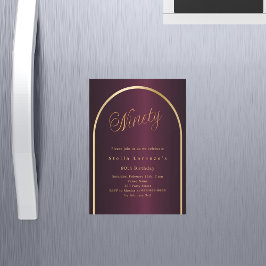 90e verjaardag Bourgondië gouden boog script luxe Magnetische Uitnodiging