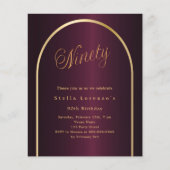 90e verjaardag Bourgondië gouden boog uitnodiging (Voorkant)