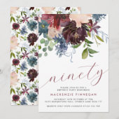 90e verjaardag Bourgondië & marine bloemetjesscrip Kaart (Voorkant / Achterkant)