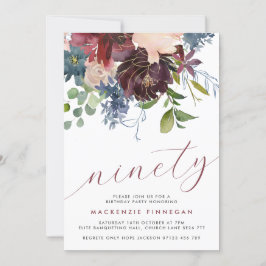 90e verjaardag Bourgondië & marine bloemetjesscrip Kaart