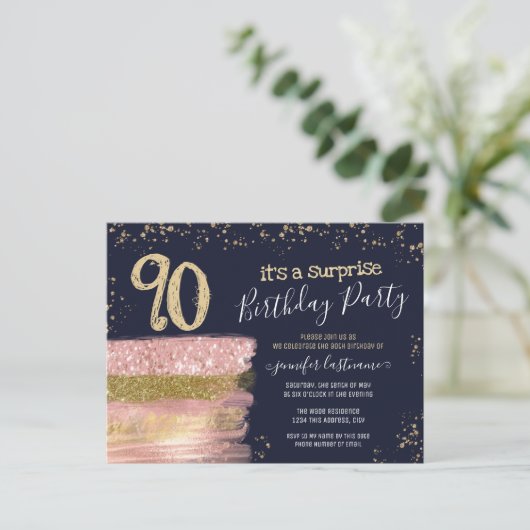 90e verjaardag Briefkaart Glitter Cake Surprise Pa (Staand voorkant)