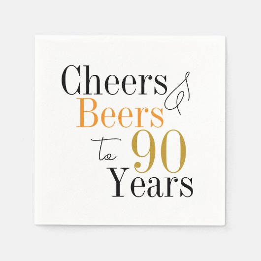 90e verjaardag Cheers and Beers Minimal Party Servet (Voorkant)