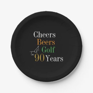 90e verjaardag Cheers Beers Golf Black Gold Party Papieren Bordje