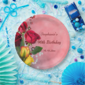 90e verjaardag Chic Red & Yellow Roses Papieren Bordje (Feest)