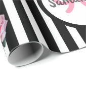 90e verjaardag chic roze rozen zwarte witte strepe cadeaupapier (Rol Hoek)