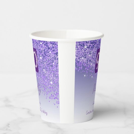 90e verjaardag Classy Falling Paarse Glitter Papieren Bekers (Links)
