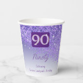 90e verjaardag Classy Falling Paarse Glitter Papieren Bekers (Voorkant)